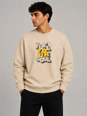 herkesemoda Fuel Your Harder Baskı Detaylı Bisiklet Yaka Şardonlu 2 Iplik Sweatshirt