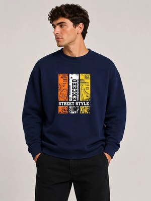 herkesemoda Exceed Baskı Detaylı Bisiklet Yaka Şardonlu 2 Iplik Sweatshirt