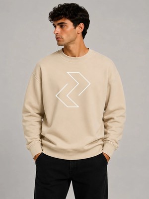 herkesemoda Yön Işaretleri Desen Baskılı Bisiklet Yaka Şardonlu 2 Iplik Sweatshirt