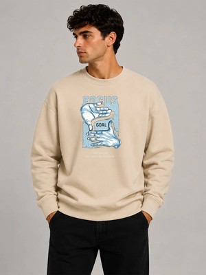 herkesemoda Focus Baskı Detaylı Bisiklet Yaka Şardonlu 2 Iplik Sweatshirt
