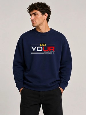 herkesemoda Your Best Harder Baskı Detaylı Bisiklet Yaka Şardonlu 2 Iplik Sweatshirt