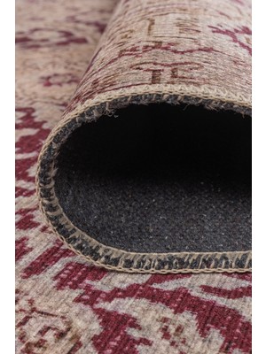 Artloop Relic Bordo Krem Vintage Klasik Madalyon Desenli Dokuma Tabanlı Şönil Halı Al 601