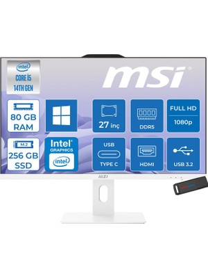 MSI Msı Pro AP272P 14M-868XEU Intel Core I5-14400 Upto 4,7 Ghz 80GB Ddr5 256GB SSD 1920×1080 (Fhd 27″ıps 100HZ 250NITS Beyaz WIN11HOME Allınone Bilgisayar 868XEUH26+ZETTAUSBBELLEK
