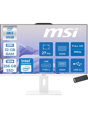 MSI Msı Pro AP272P 14M-868XEU Intel Core I5-14400 Upto 4,7 Ghz 32GB Ddr5 256GB SSD 1920×1080 (Fhd 27″ıps 100HZ 250NITS Beyaz Freedos Allınone Bilgisayar 868XEUF11+ZETTAUSBBELLEK