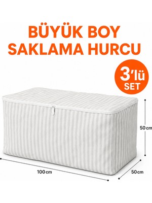 Arkhelais 3’lü Büyük Boy Saklama Hurç Seti Yorgan Battaniye Kıyafet İçin 100 cm x 50 cm Organizer