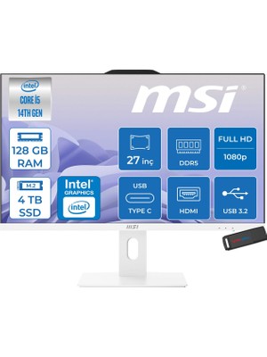 MSI Msı Pro AP272P 14M-868XEU Intel Core I5-14400 Upto 4,7 Ghz 128GB Ddr5 4tb SSD 1920×1080 (Fhd 27″ıps 100HZ 250NITS Beyaz Freedos Allınone Bilgisayar 868XEUF40+ZETTAUSBBELLEK