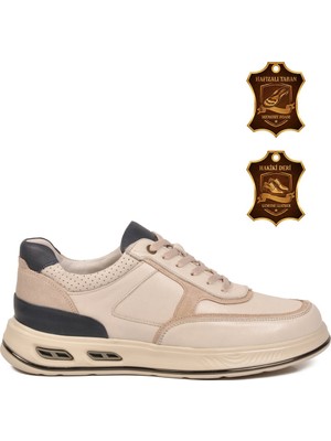 Voyager Ekru Hakiki Deri Erkek Sneaker Konforlu Hafızalı Taban Casual Ayakkabı M692 M