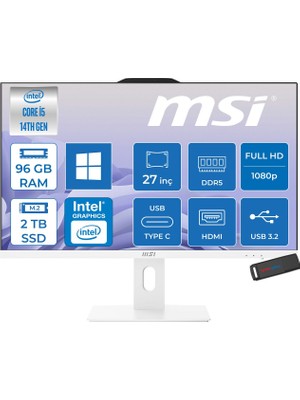 MSI Msı Pro AP272P 14M-868XEU Intel Core I5-14400 Upto 4,7 Ghz 96GB Ddr5 2tb SSD 1920×1080 (Fhd 27″ıps 100HZ 250NITS Beyaz WIN11PRO Allınone Bilgisayar 868XEUP34+ZETTAUSBBELLEK