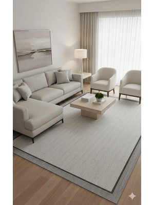Woof Home Sisalya Modern Sisal Jüt Dokuma Kilim Hasır Yıkanabilir Halı Beyaz Gri
