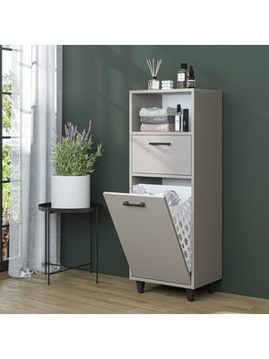 Roomart Çamaşır Sepetli Banyo Dolabı, Çok Amaçlı Çekmeceli Dolap 45 cm