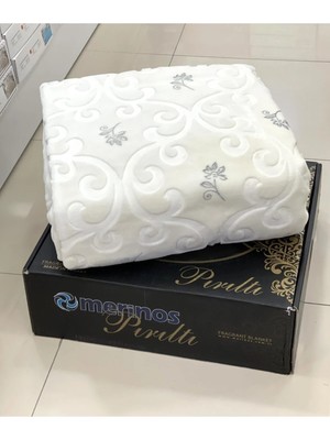 Merinos Pırıltı Çift Kişilik Battaniye - Kemik Silver