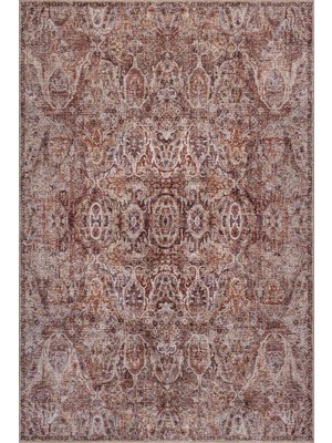 Artloop Folk Kahverengi Vintage Klasik Madalyon Desenli Dokuma Tabanlı Şönil Halı Al 594