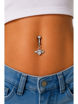 Kurukafa Gift Kanatlı Kalp Figürlü Deliksiz Kullanım Kolaylığı Mıknatıslı Göbek Çelik Piercing