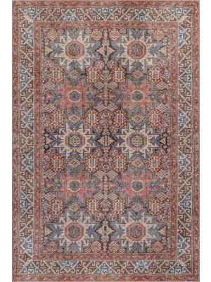 Artloop Soul Mavi Kiremit Vintage Etnik Geometrik Desenli Dokuma Tabanlı Şönil Halı Al 591