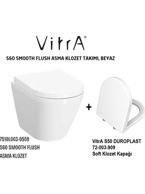 Vitra S60 Smooth Flush Asma Klozet 7510L003-0090, Vitra Soft Klozet Kapağı 72 003909