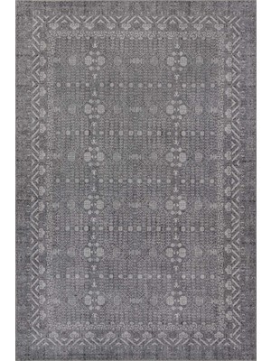 Artloop Folk Gri Antrasit Minimal Etnik Geometrik Desenli Dokuma Tabanlı Şönil Halı Al 554
