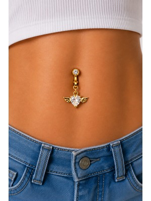 Kurukafa Gift Kanatlı Kalp Figürlü Deliksiz Kullanım Kolaylığı Mıknatıslı Göbek Çelik Piercing