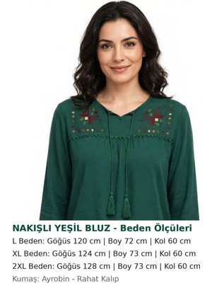 Şen Nakışlı Yeşil Ayrobin Bluz