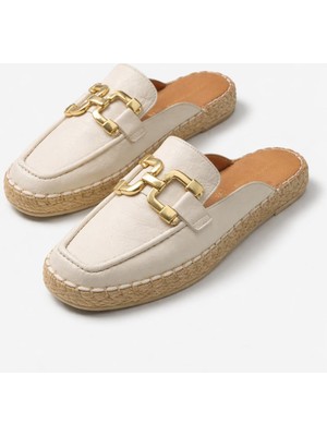 Butik Noble Shoes Hakiki Deri Kapalı Burun Espadril Terlik