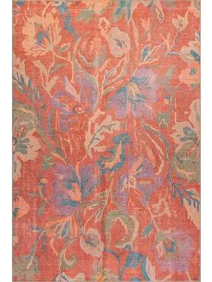 Artloop Florart Pastel Pudra Floral Çiçek Desenli Modern Dokuma Tabanlı Şönil Halı Al 595