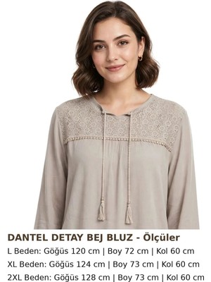 Şen Dantel Detaylı Bej Bluz Jile Bezi