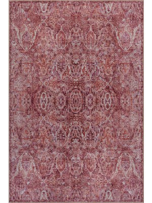 Artloop Folk Mürdüm Pembe Vintage Klasik Madalyon Desenli Dokuma Tabanlı Şönil Halı Al 586
