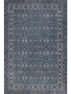 Artloop Folk Mavi Minimal Etnik Geometrik Desenli Dokuma Tabanlı Şönil Halı Al 585