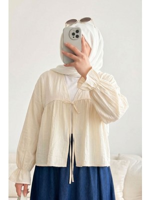 Modestim Kadın Roba Büzgülü Kol Lastik Ince Çilek Kumaş  Yazlık Trend Tesettür Taş Kimono Hırka Tunik
