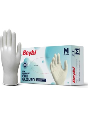 Beybi Lateks Pudrasız Eko (M) Medium Beden Muayene Eldiven 100LÜ Paket (Kdo)
