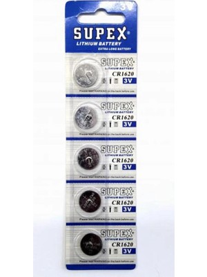 Supex CR1620-C5 3V Lityum Düğme Pil 5'li Paket (Kdo)
