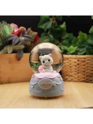 Renas Store Pilli Işıklı Müzikli Kar Küresi–şanslı Toplu Kedi Figürlü Eğlenceli Masaüstü Biblo, LED Aydınlatmalı Dekoratif Hediyelik Kar Küresi
