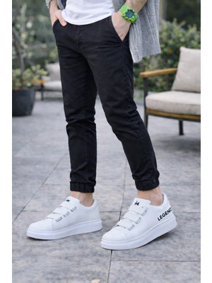 Mevese Egem Bağcıksız 3 Bantlı Lastikli Legend Cilt Erkek Günlük Sneaker Ayakkabı - Beyaz