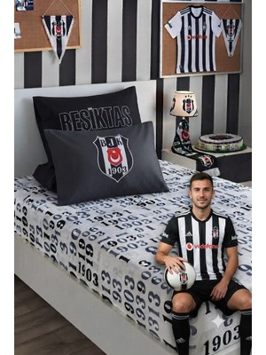 Taç Lisanslı Beşiktaş Fitted Çarşaf Seti 100X200 ÇARŞAF+50X70 Yastık Kılıfı 2'li Set