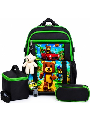 Çanta Sepetim Super Bear Ayıcık Aksesuarlı Beslenme ve Kalemlikli Ilkokul Sırt Çantası