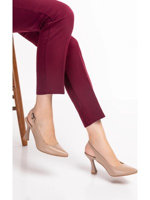 Gondol Kadın Hakiki Deri Stiletto Ayakkabı ŞHN.824 Vizon