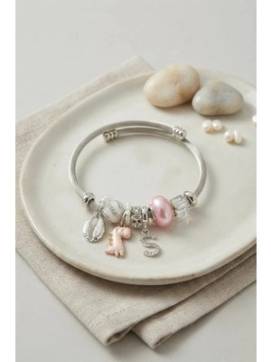 Renas Store Pembe Dinazor Model Charmlı Gümüş Renk Bileklik TJ-BB8790