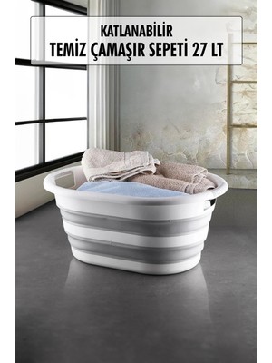 Renas Store Katlanabilir Silikon Çamaşır Sepeti & Akordiyon Katlanır Sepet 27 Lt