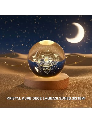Hsc Bilişim Dekoratif LED Kristal Küre Ahşap Altlıklı Şık Gece Lambası