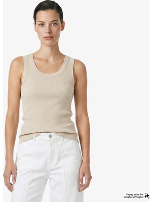 Nautica Kadın Bej Slim Fit Kolsuz T-Shirt 35V422T.12M