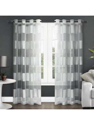 Hsc Bilişim Exclusive Navaro Çizgili Şeffaf Gromet Üst Perde Panel Çifti, 137 cm x 213 Cm, Kış Beyazı