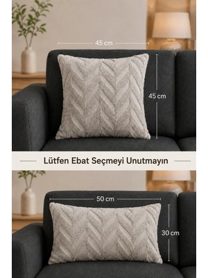 Senpai Wellsoft Dekoratif Kırlent Kılıfı 45X45 ve 30X50 Peluş Koltuk Kanepe Yastık Kılıfı | Açık Gri