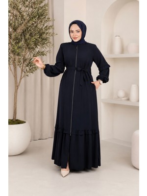 Moda Asi Modaasi Medine Ipeği Modern Kesim Fırfır Detaylı Tesettür Ferace