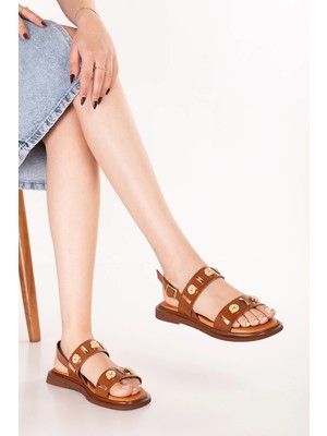Gondol Hakiki Deri Vaketa Tarzı Günlük Sandalet CRM.252 Taba