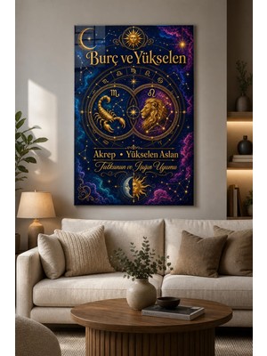 Akrep Yükselen Aslan Baskılı Cam Tablo – Astroloji Uv Baskı Duvar Dekoru