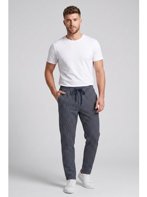 Obje Erkek Lacivert Çizgili Baskılı Penye Modal Pijama Altı