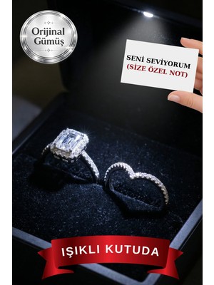 Carat Stone Işıklı Kutusunda Pırlanta Işıltılı Gümüş Baget Yüzük Sonsuzluk Yüzük