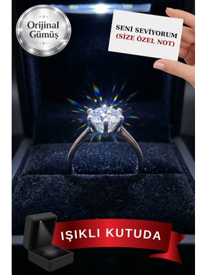 Carat Stone Işıklı Kutuda 1 Carat Kadın Gümüş Tektaş Yüzük