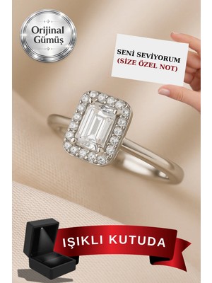 Carat Stone Işıklı Kutuda 1.80 Carat Baget Kadın Gümüş Yüzük