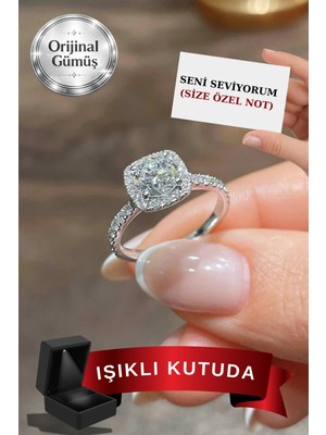 Carat Stone Pırlanta Işıltılı 1 Carat Gerçek Gümüş Tektaş Yüzük