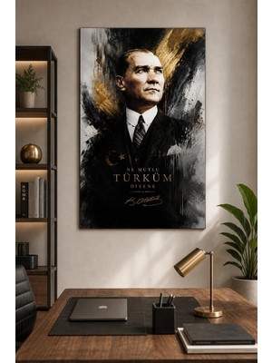 Atatürk Portre Baskılı Cam Tablo – Ne Mutlu Türküm Diyene Uv Baskı Duvar Tablosu